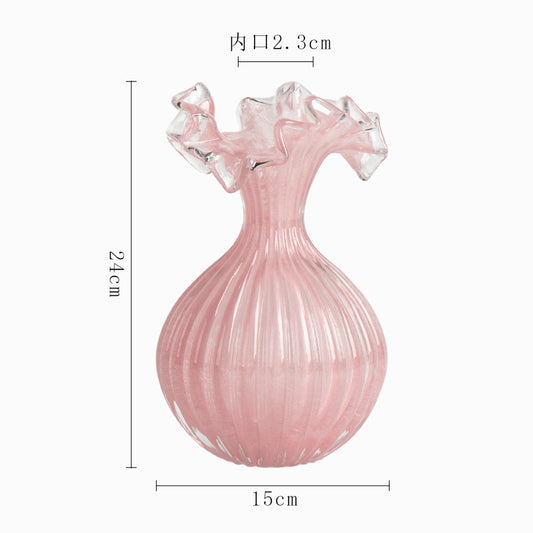 Pink Pleated Vase, 9.5"