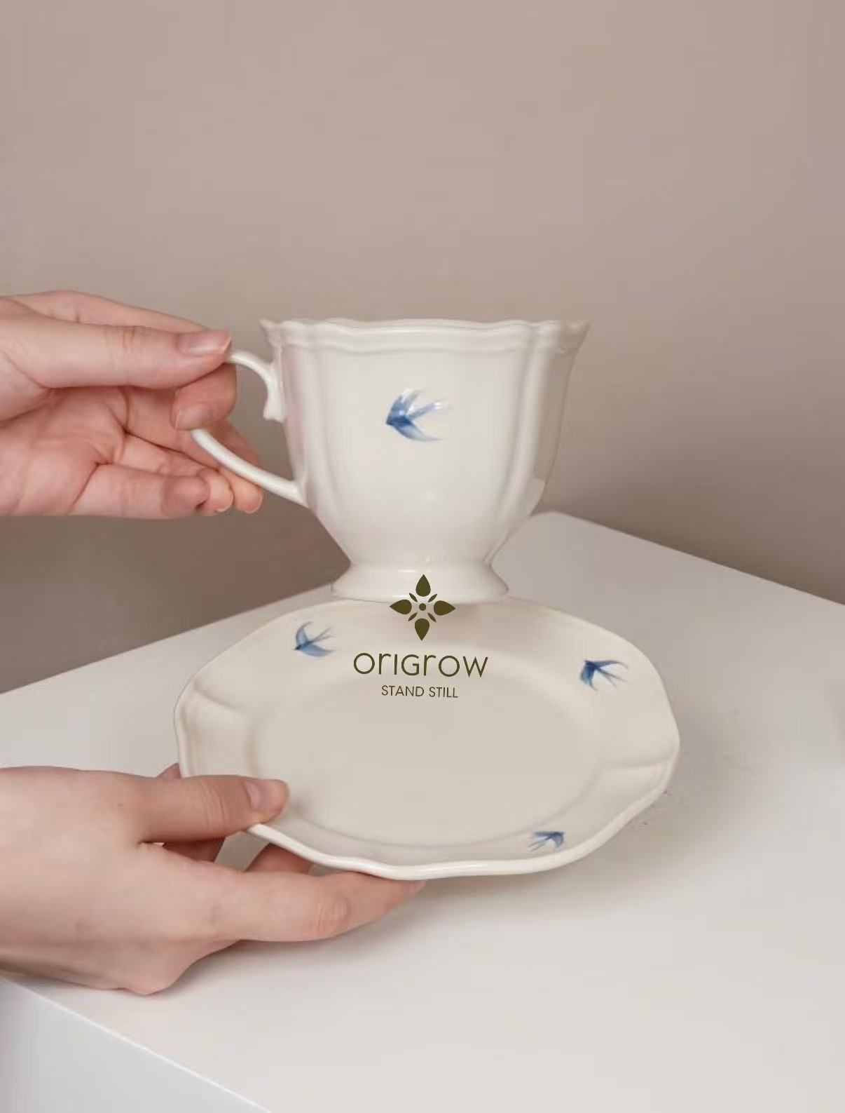 Blue Birdie Tea Cup and Saucer Set