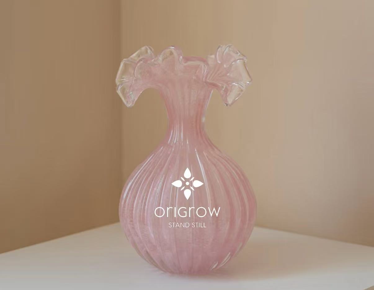 Pink Pleated Vase, 9.5"