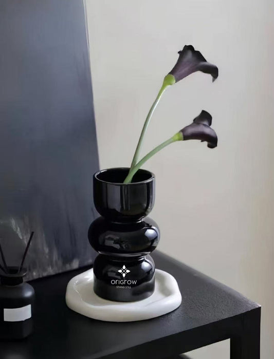 Retro Black Glass Vase, 10"