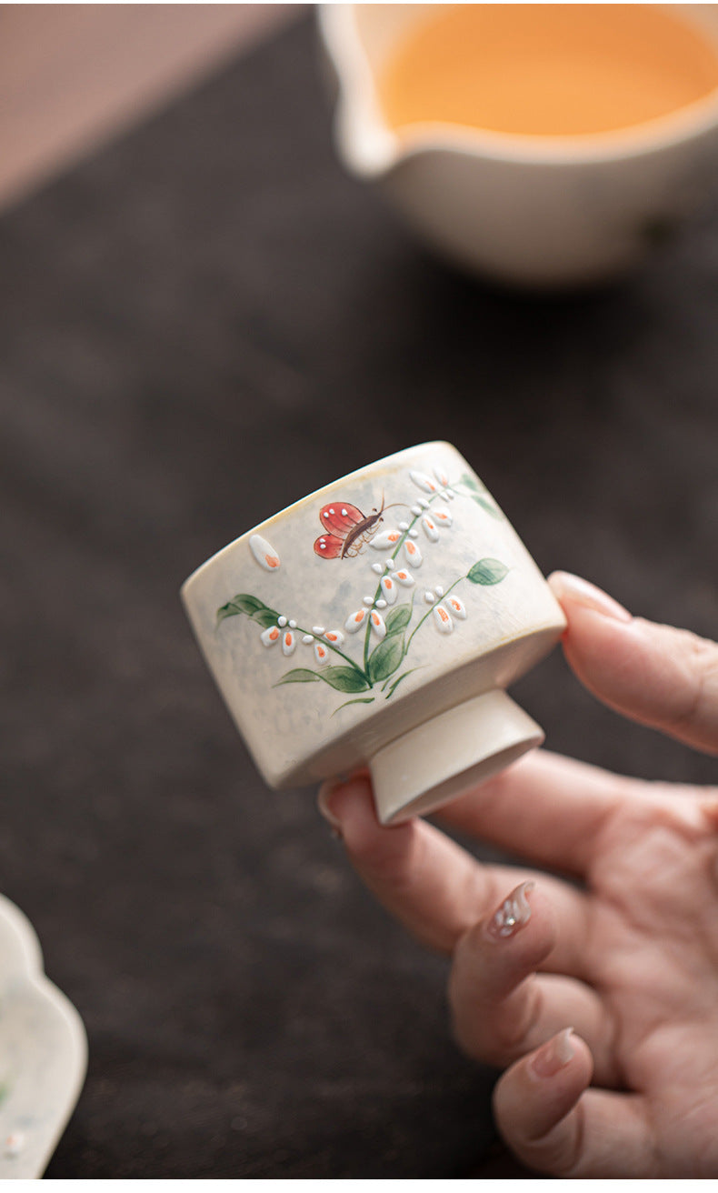 Blue and white ceramic tea cup collection - Orchid