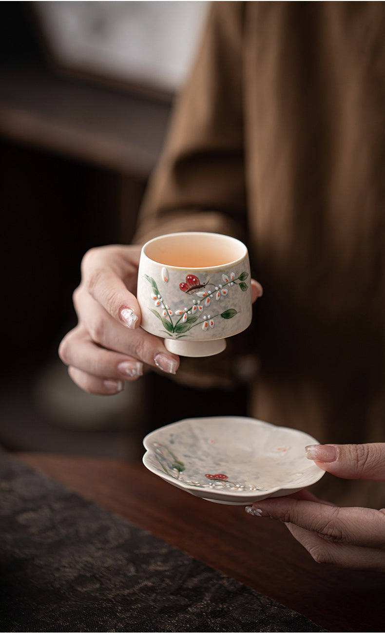 Blue and white ceramic tea cup collection - Orchid