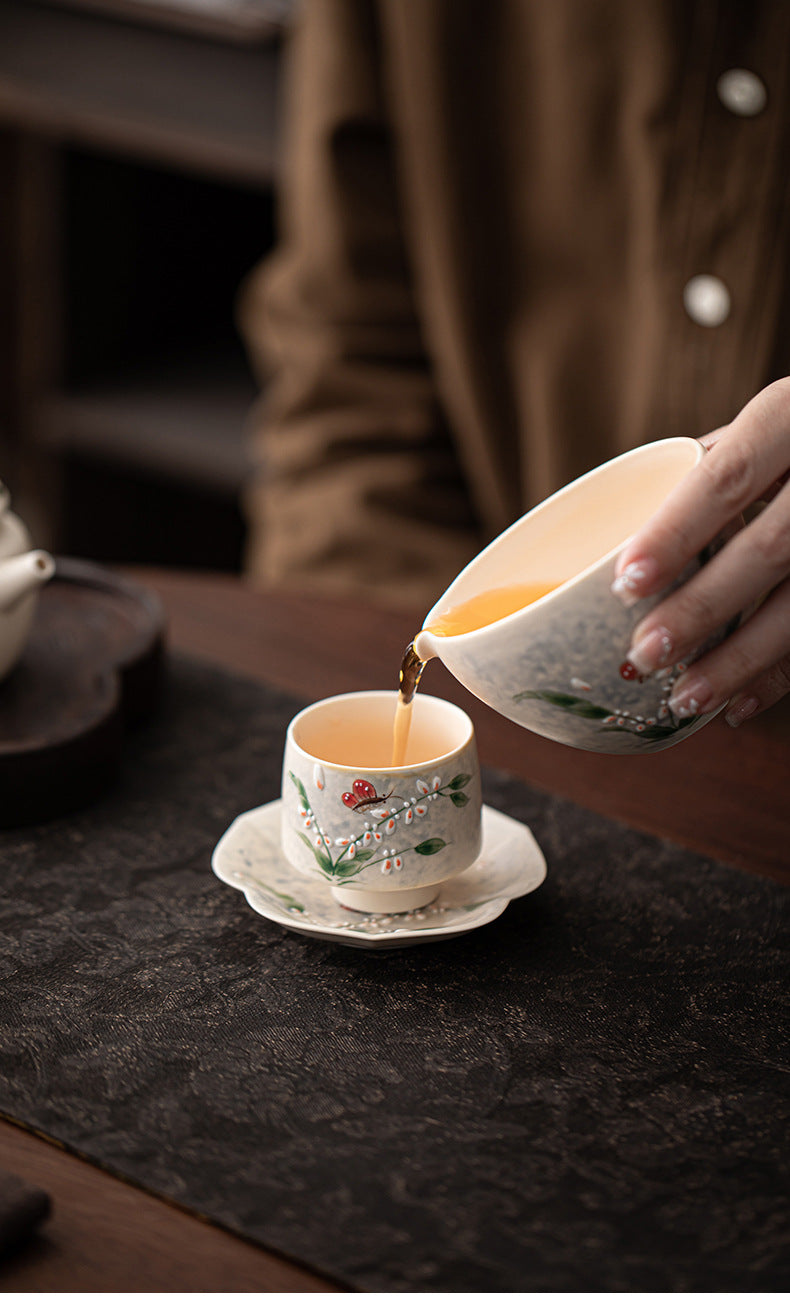 Blue and white ceramic tea cup collection - Orchid