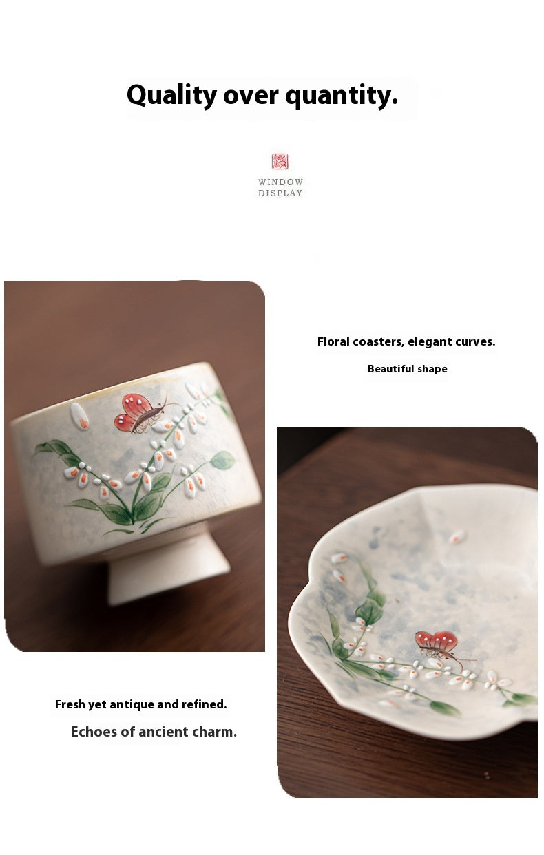 Blue and white ceramic tea cup collection - Orchid